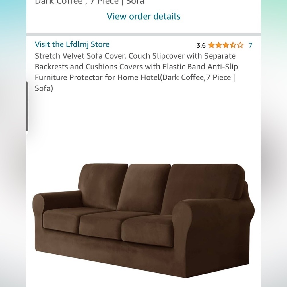 NEW Stretch Velvet Sofa covers- Chocolate Brown- 7 pieces